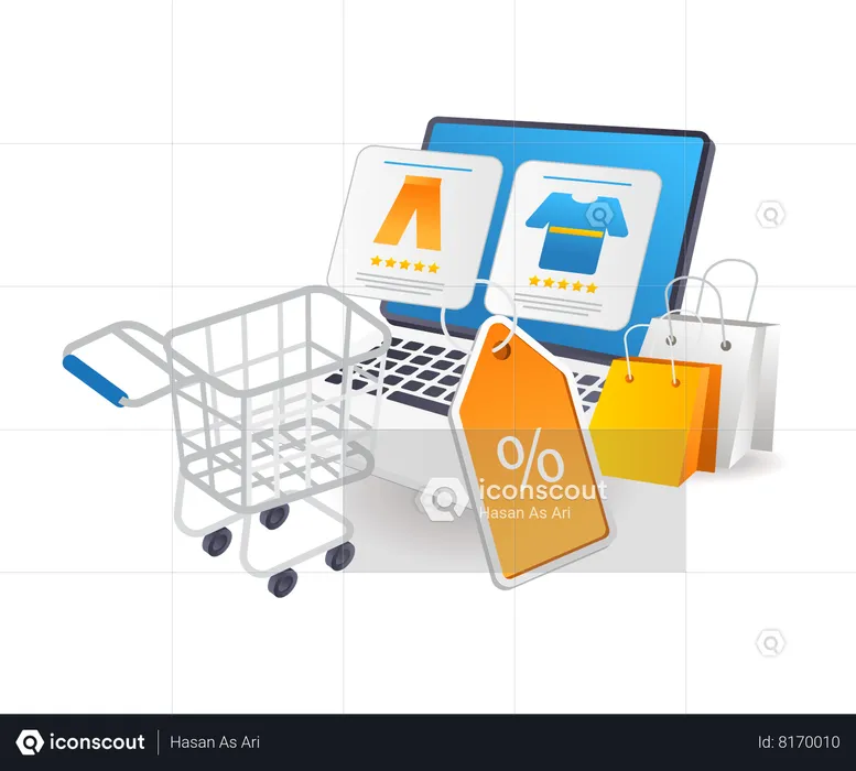 Online shopping with computer application  Illustration