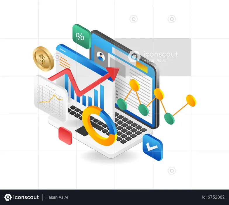 Online stock business analysis and data management  Illustration
