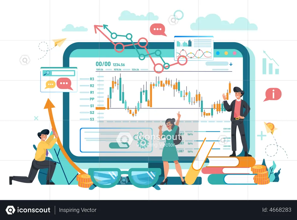 Online stock market analysis  Illustration