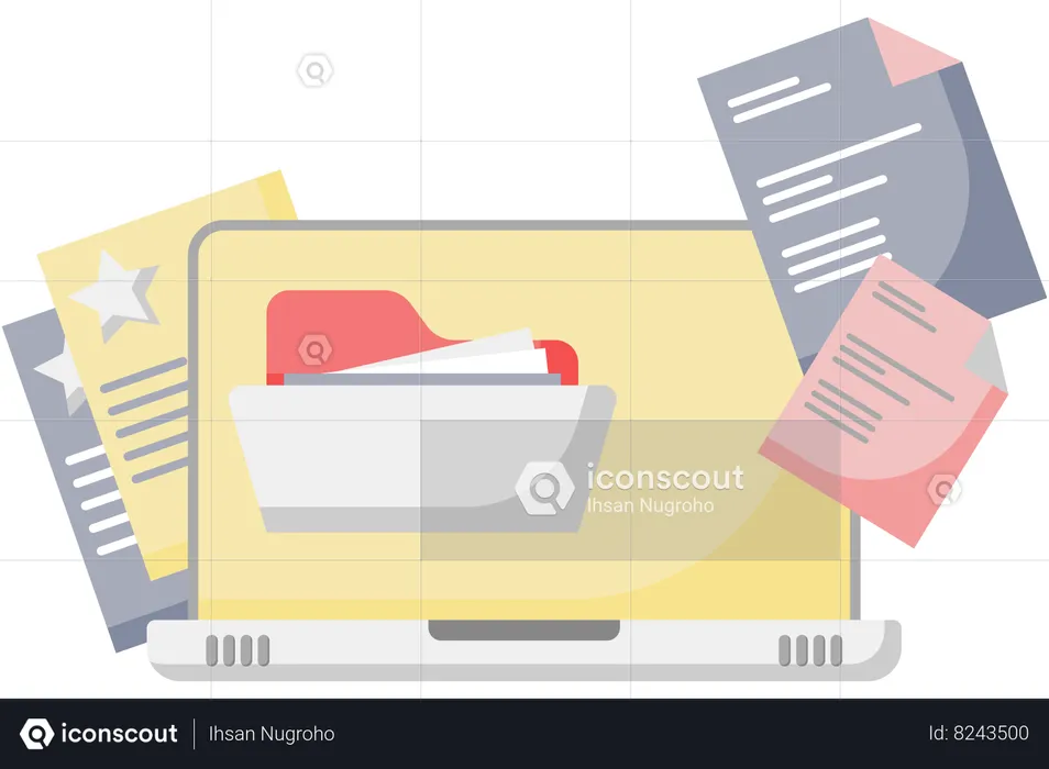 Online storage of business document folder  Illustration