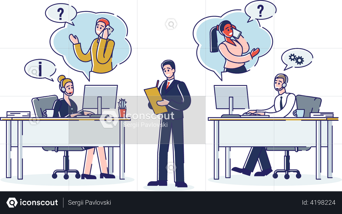 Online Support And Call center Illustration