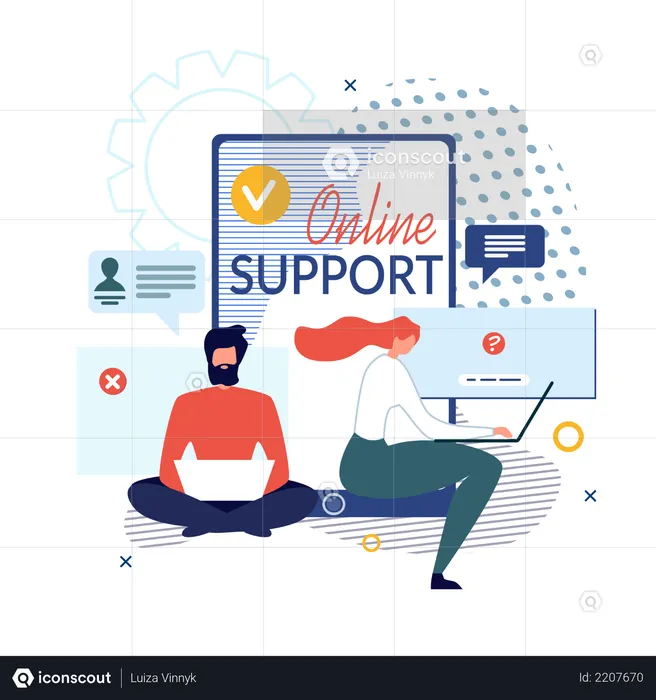 Online Support and Virtual Help Service Banner  Illustration