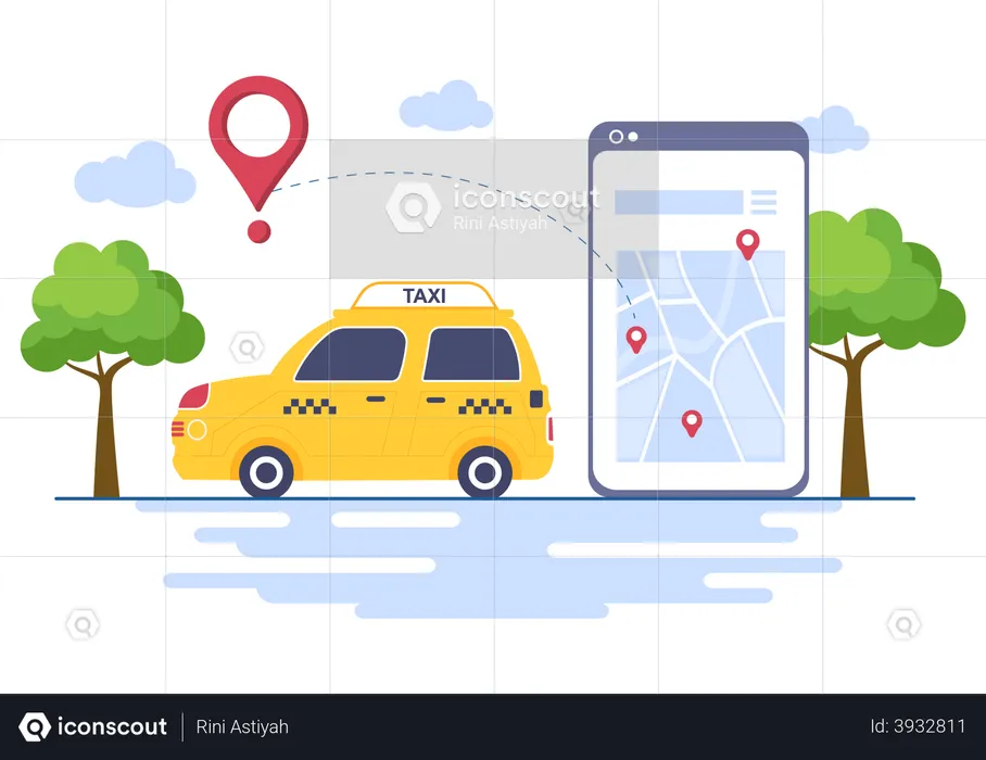 Online taxi location tracking  Illustration