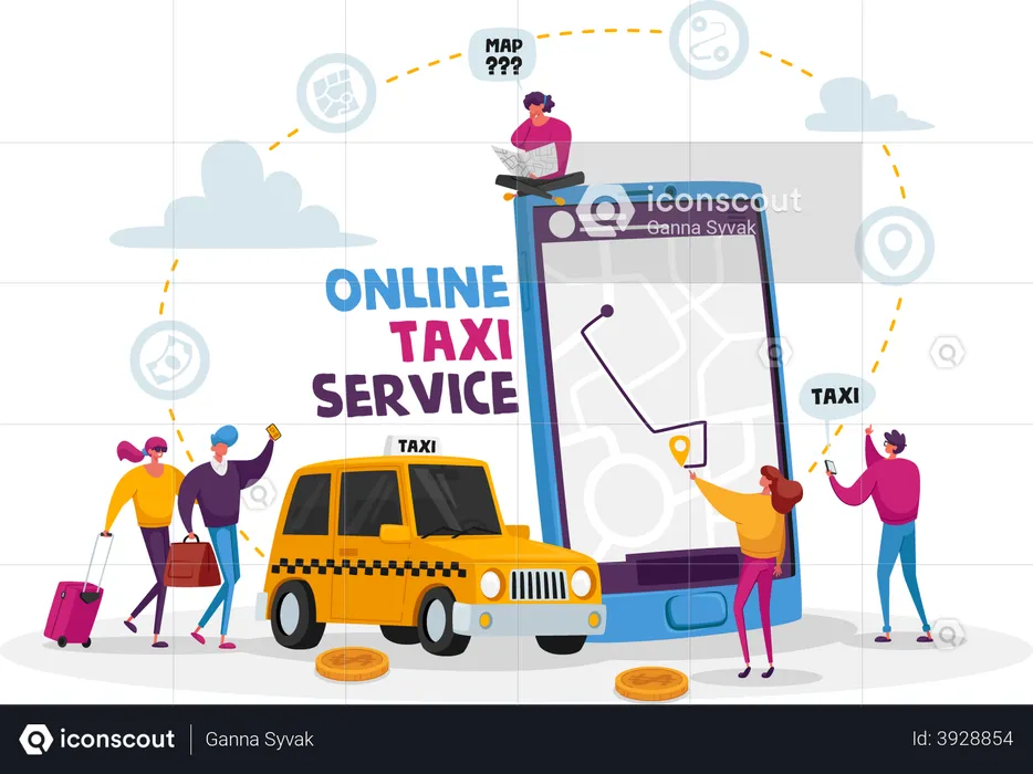 Online-Taxiservice  Illustration