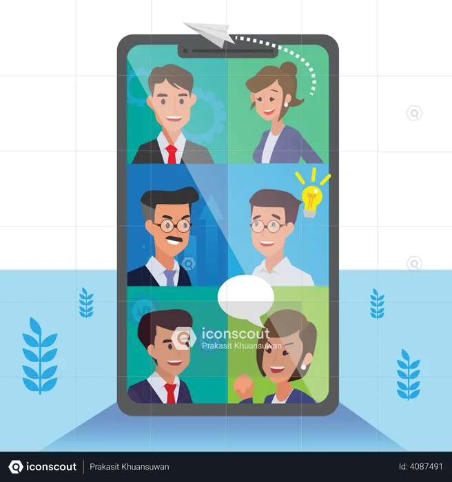 Online team meeting on phone  Illustration