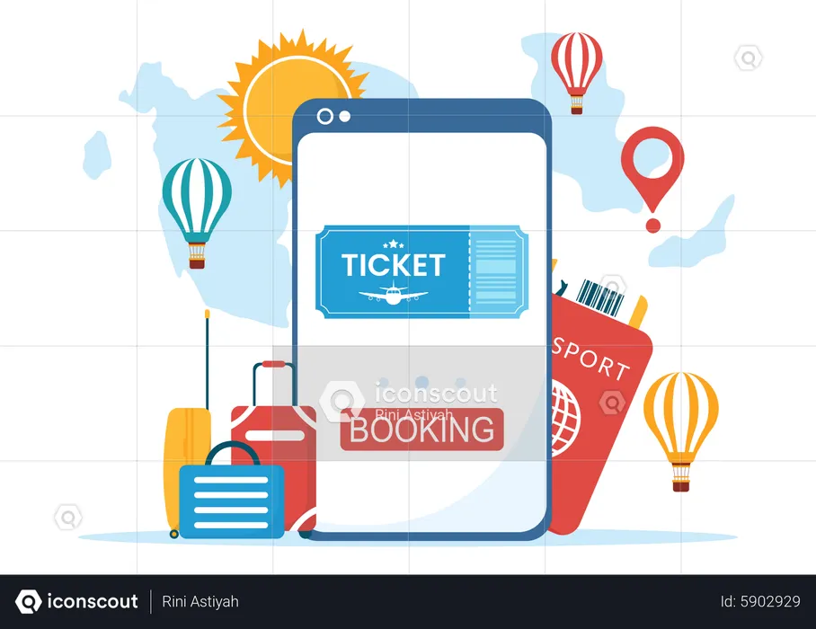 Online ticket booking for travelling  Illustration