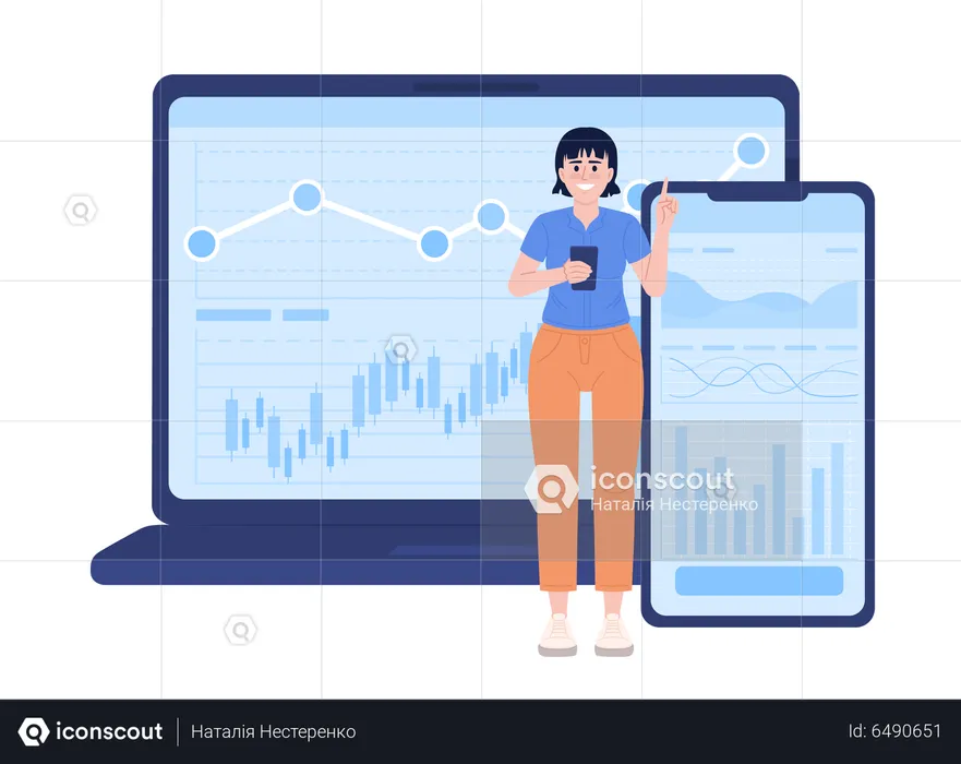 Online trader using laptop  Illustration