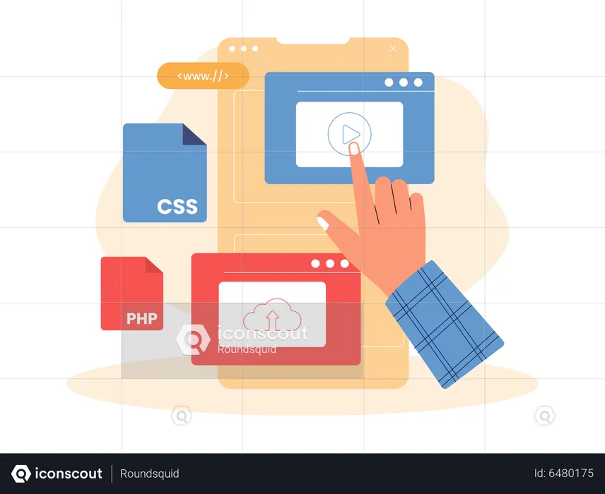 Online upload coding file and video on website  Illustration