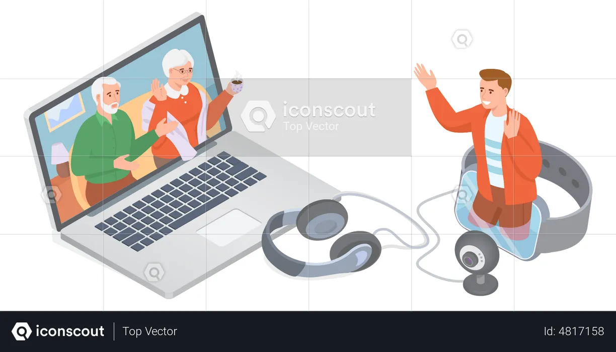 Online video call with parents  Illustration