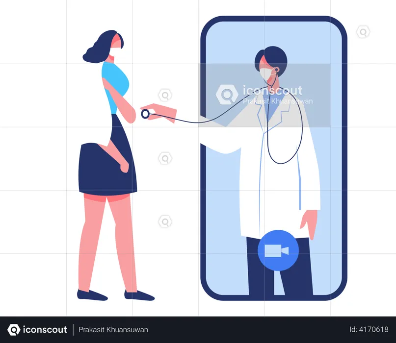 Online video Calling with doctor during Corona  Illustration