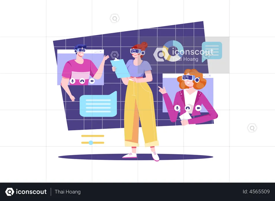 Online video meeting in the metaverse  Illustration