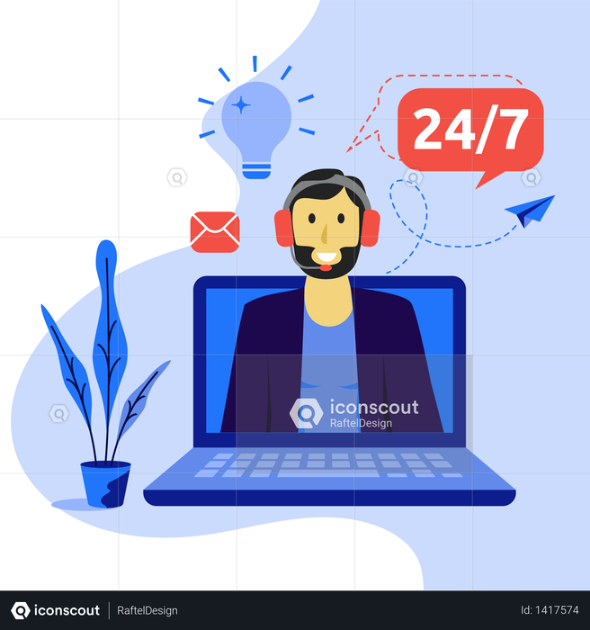 Premium Online virtual assistant services concept Illustration download