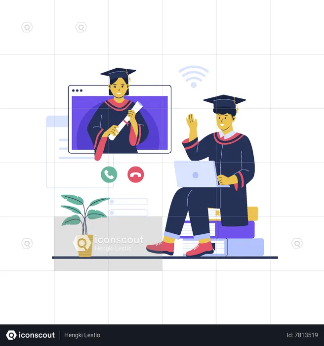 Online virtual graduation  Illustration