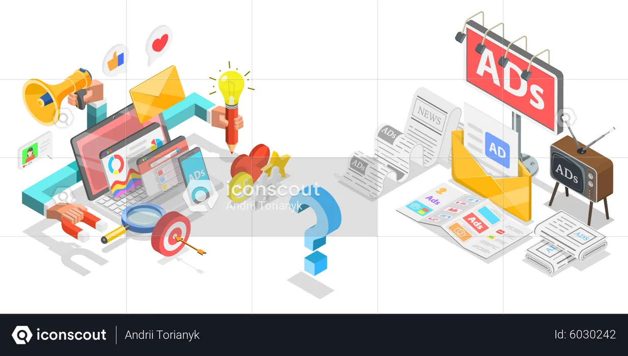 Online vs offline advertising  Illustration