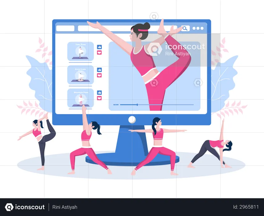 Online Yoga and Meditation Lessons in live Video Streaming  Illustration