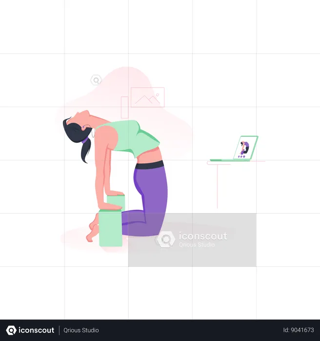 Online yoga with blocks  Illustration