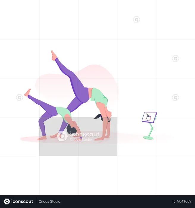 Online yoga with kid  Illustration