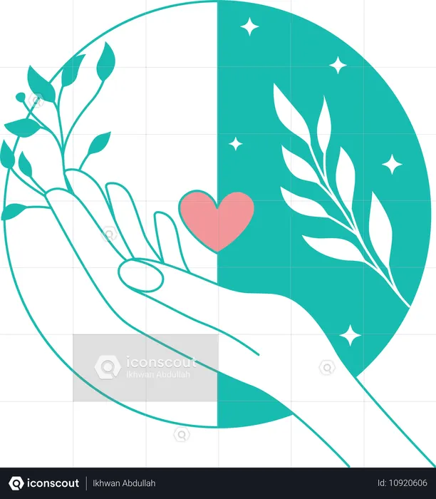 Open Hand with Love Heart and Floral Decoration  Illustration