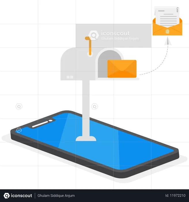 Open post box on smartphone screen  Illustration