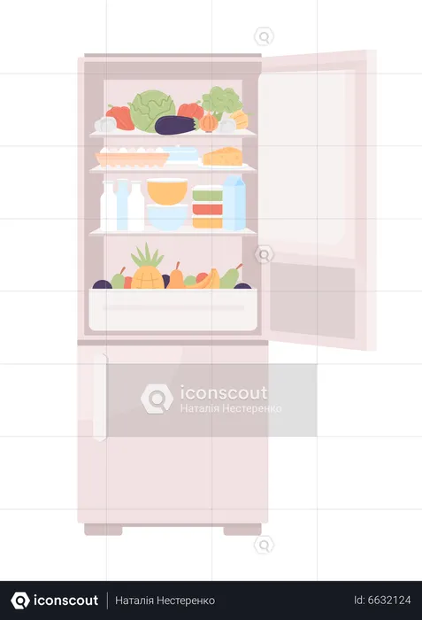 Open refrigerator filled with healthy food  Illustration