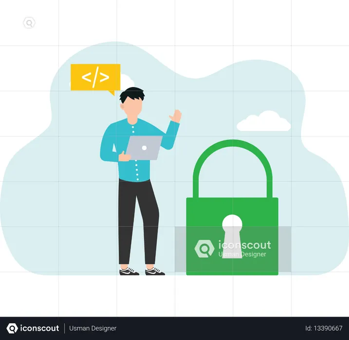 Open source programming digital products include permission to use the programming source code  programmer working lady using computer laptop working on unlock lock with coding symbol  Illustration
