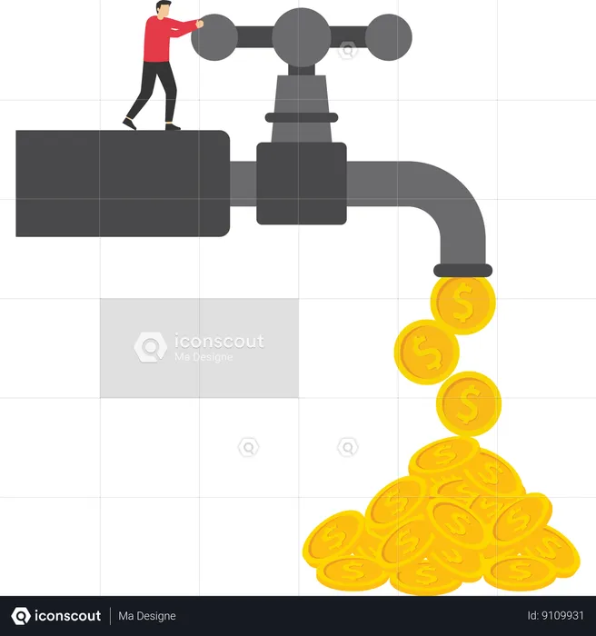 Opening faucet valve to control money outflow  Illustration
