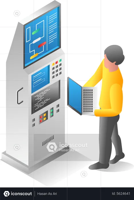 Opérateur contrôlant la machine CNC  Illustration