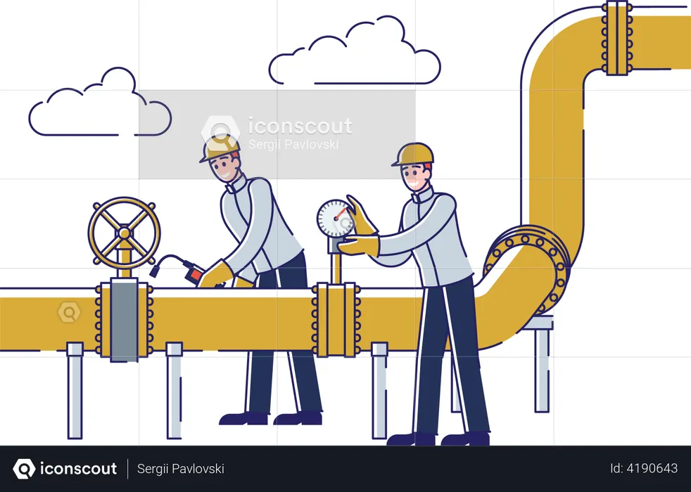 Operators Monitoring And Control Of Gas And Oil Transportation Based on Pressure Gauge Readings In Pipeline  Illustration