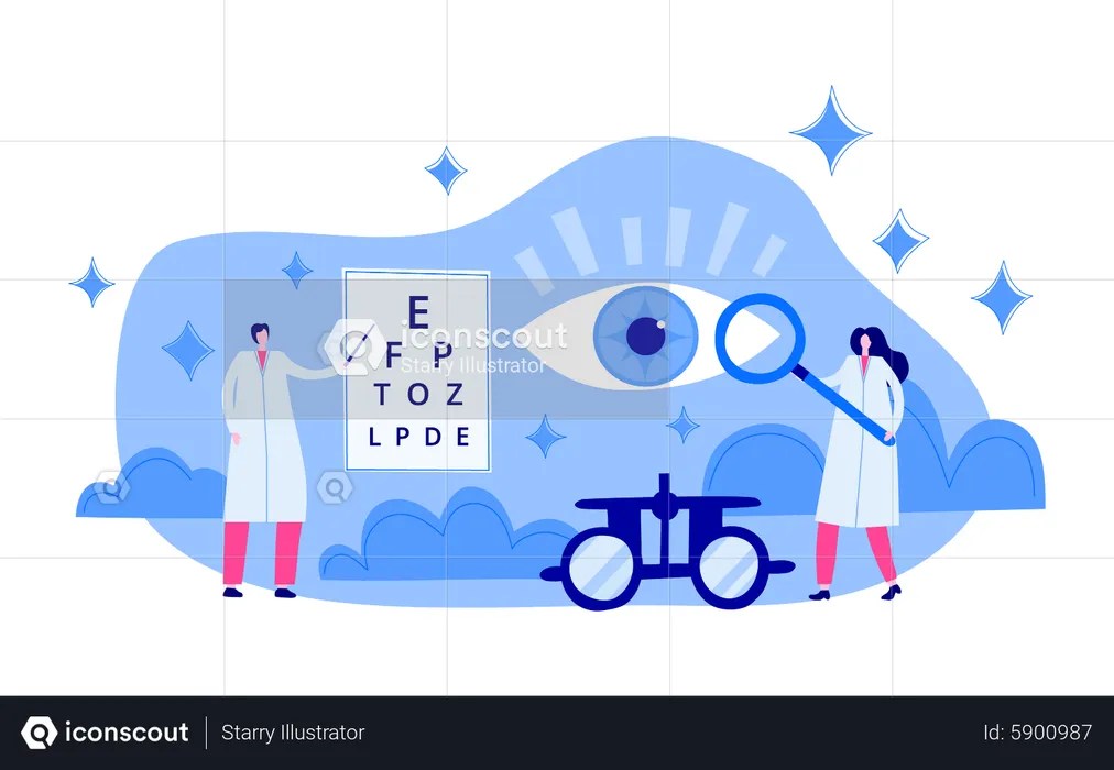 Un ophtalmologiste vérifie la vue  Illustration