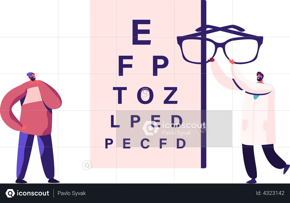 Ophthalmologist Doctor Check Up Patient Eyesight for Eyeglasses  Illustration