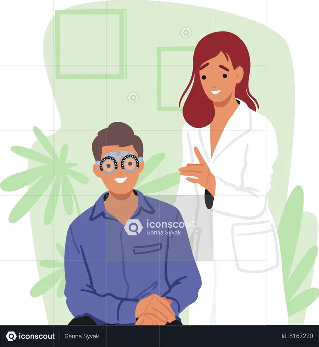 Ophthalmologist Doctor Check Up Patient Eyesight for Eyeglasses Diopter  Illustration