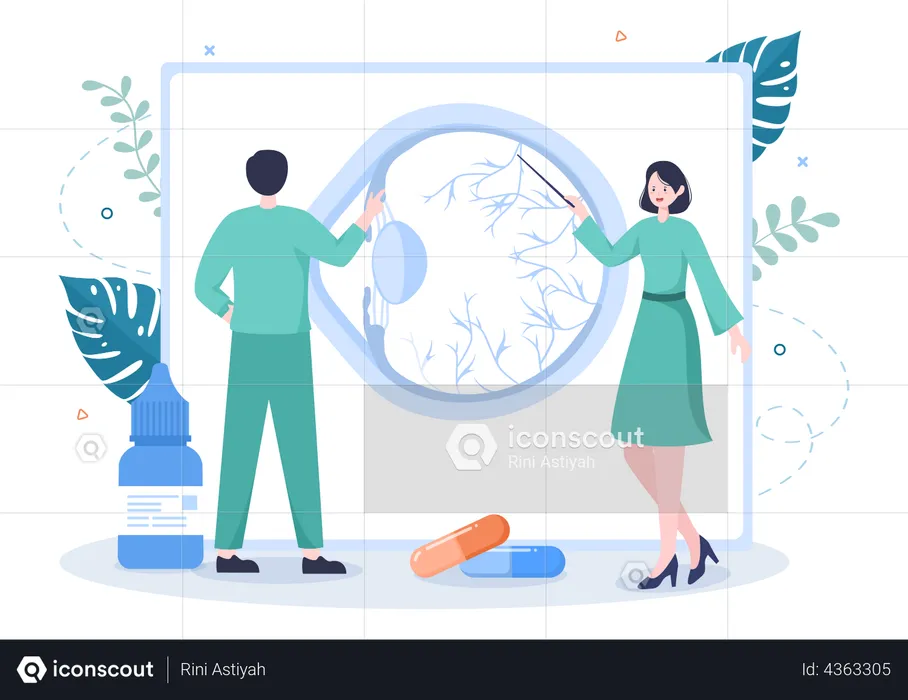 Ophthalmologist doing eye testing  Illustration