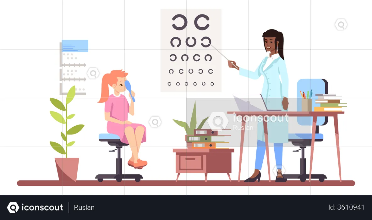 Ophthalmologist Examining Sight  Illustration