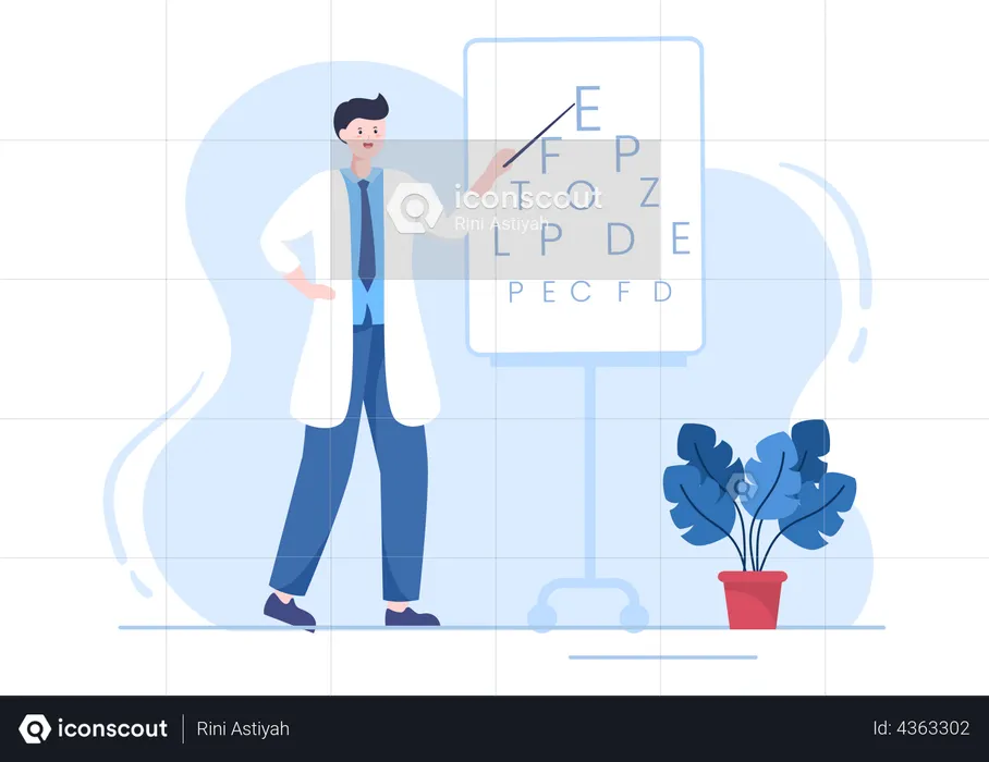 Ophthalmology man doctor with eye chart  Illustration