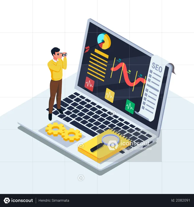 Optimización seo isométrica  Ilustración