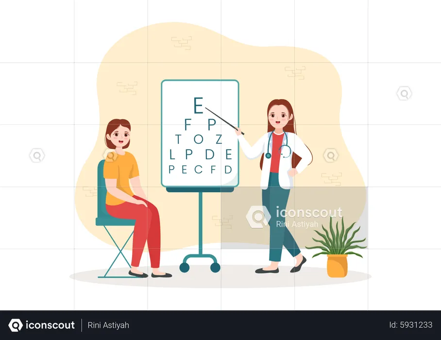 Optometrist doing Optical Eye Test  Illustration