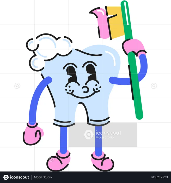 Teeth character cleaning itself using toothbrush  Illustration