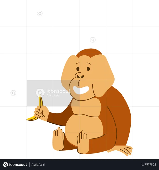 Orangután comiendo plátano  Ilustración