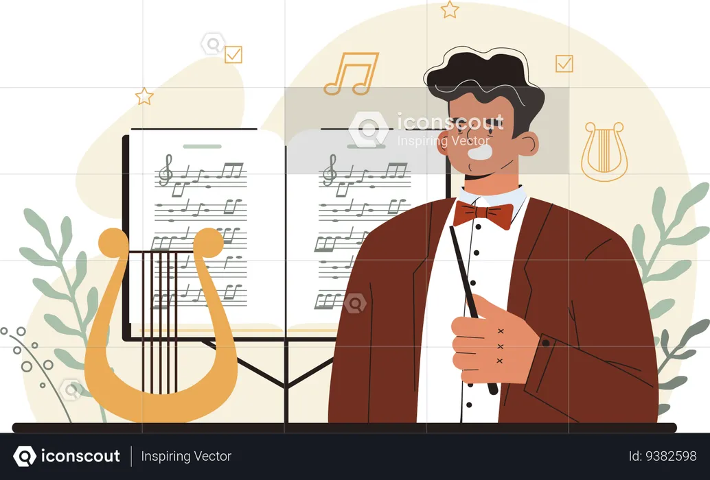 Orchestra conductor showing harp chords  Illustration