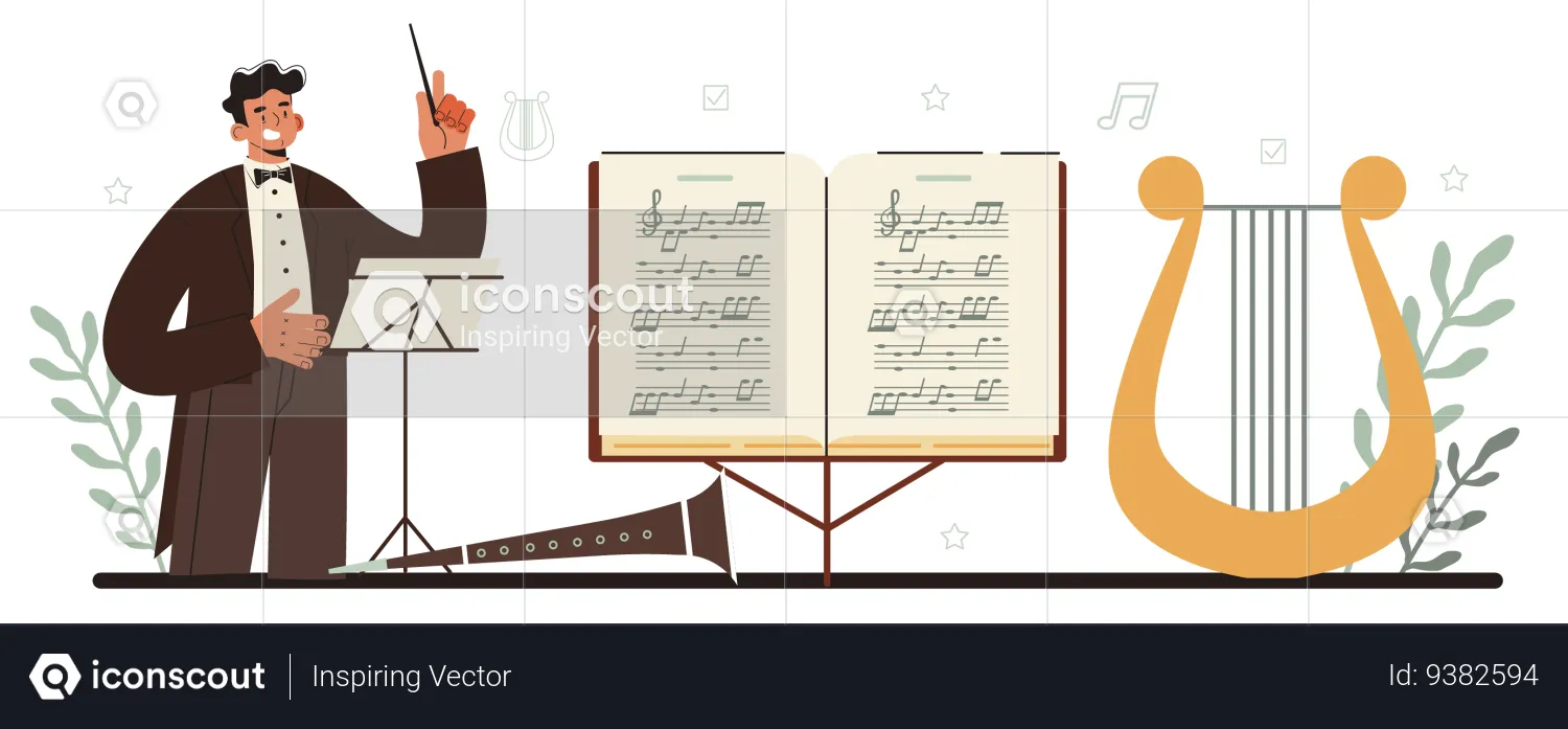 Orchestra conductor typographic header  Illustration