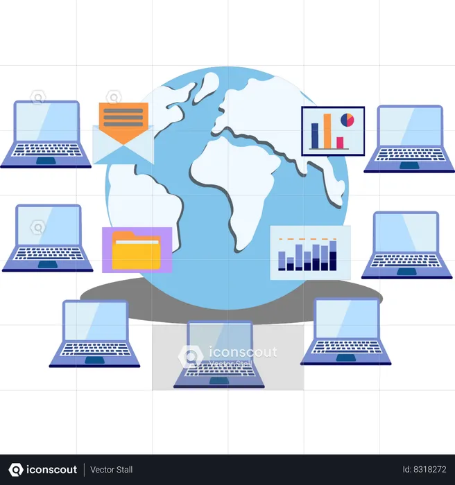 Ordinateurs portables connectés à Internet  Illustration