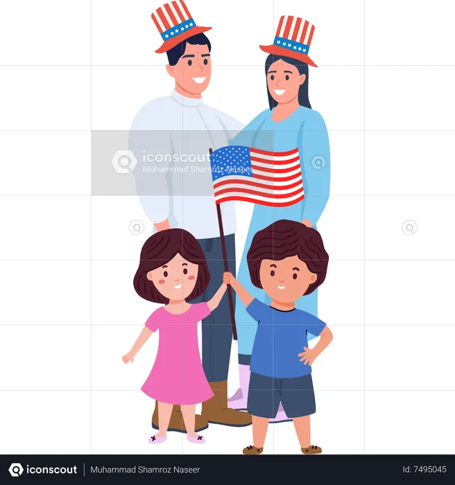 Familia del Orgullo Generacional abrazando el Día de la Independencia  Ilustración