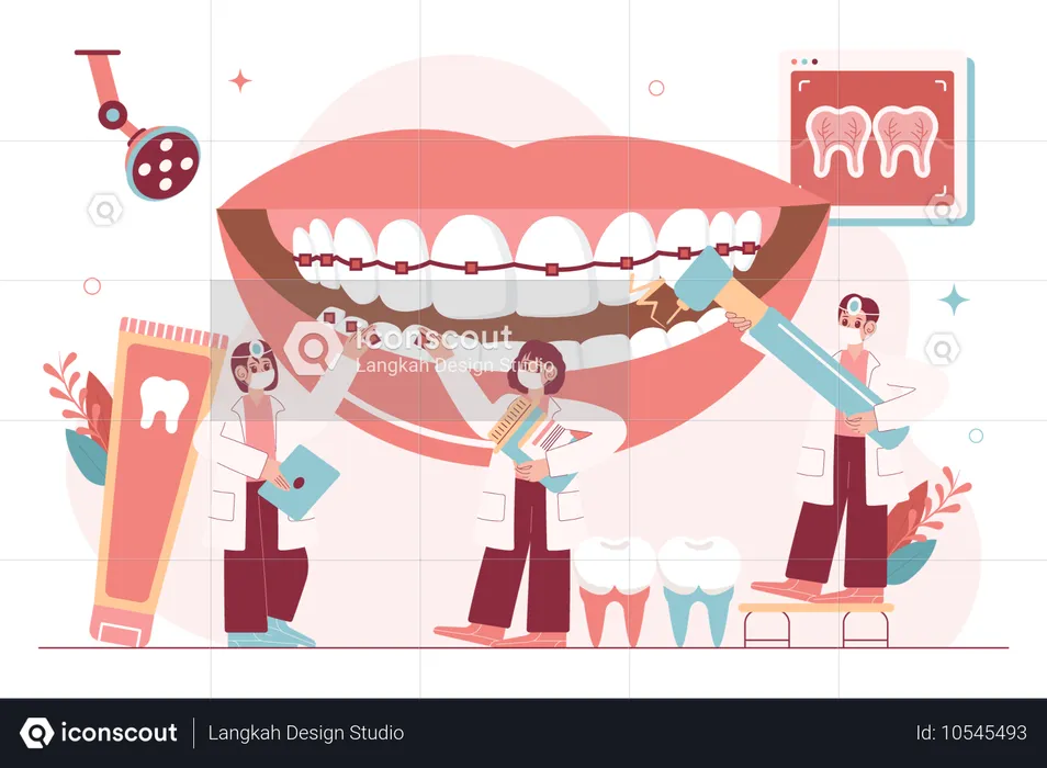 Orthodontiste vérifiant les dents  Illustration