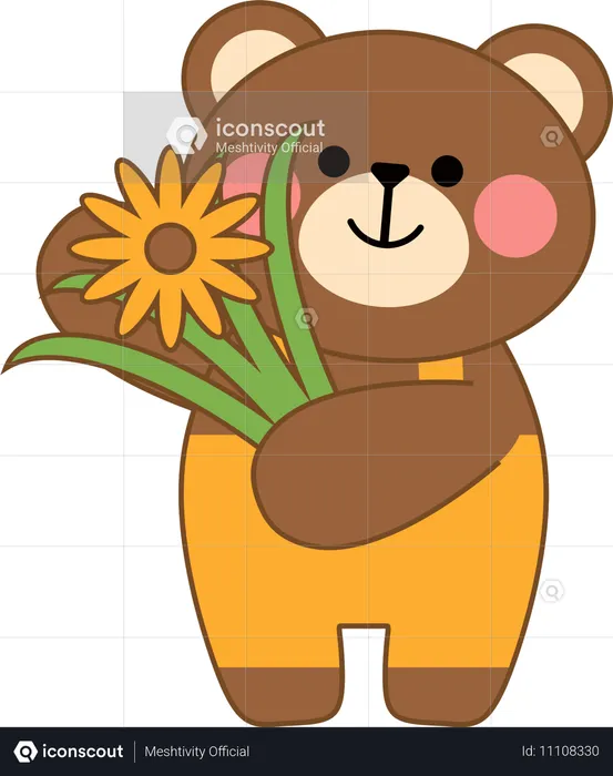 Oso con flor  Ilustración