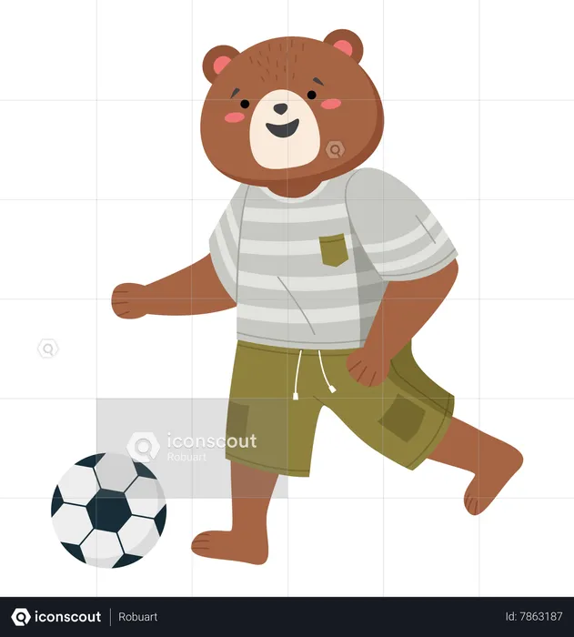 Oso jugando futbol  Ilustración