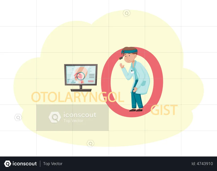 Otolaryngologist doctor doing online research  Illustration