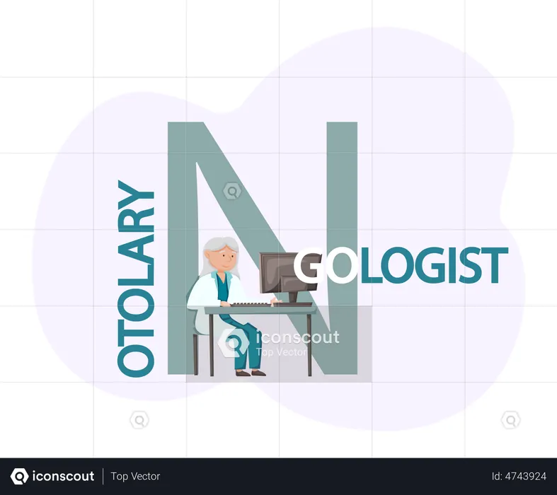 Otolaryngologist doctor studying online  Illustration