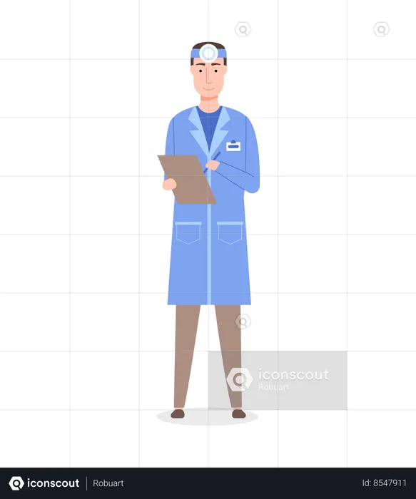 Otolaryngologist with clipboard in hands  Illustration