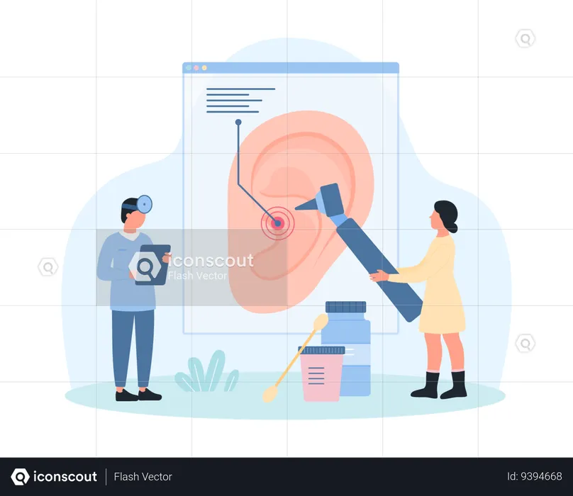 Otolaryngologists check ear with otoscope  Illustration