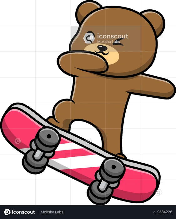 Ours brun jouant à la planche à roulettes  Illustration